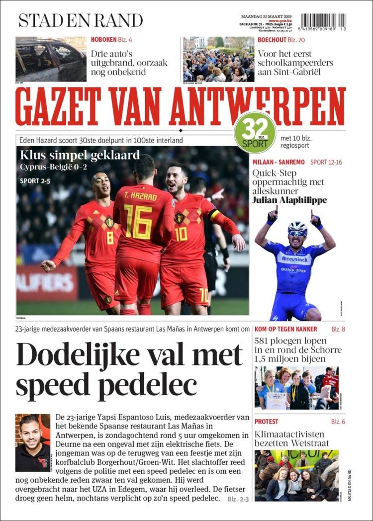 Portada de Gazet van Antwerpen (B&eacute;lgica)