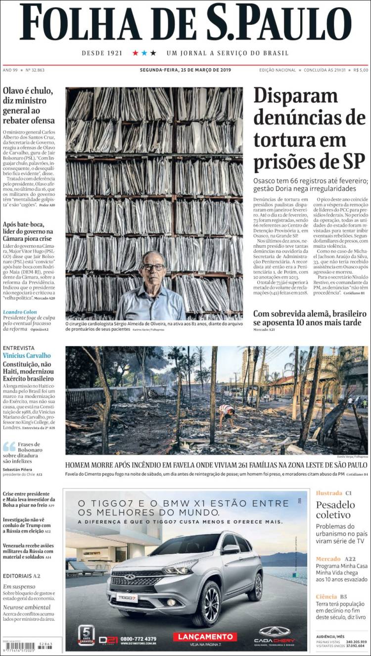 Portada de Folha de São Paulo (Brasil)