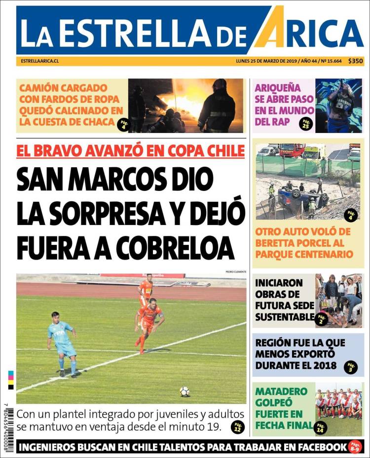 Portada de La Estrella de Arica (Chile)