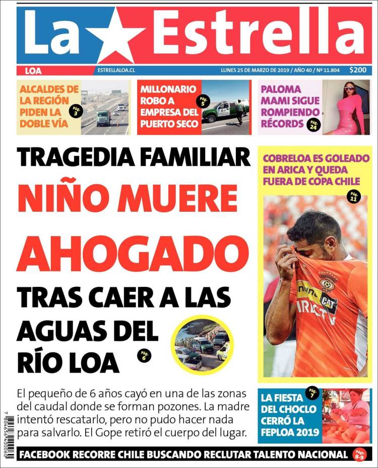 Portada de La Estrella de Loa (Chile)