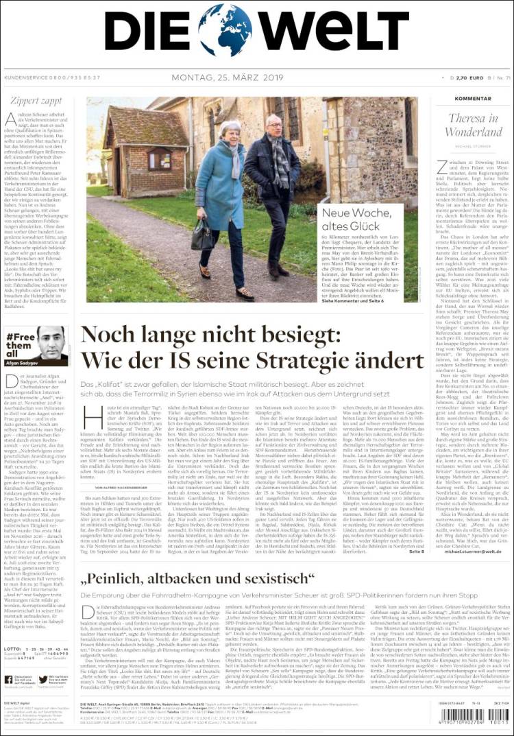 Portada de Die Welt (Alemania)