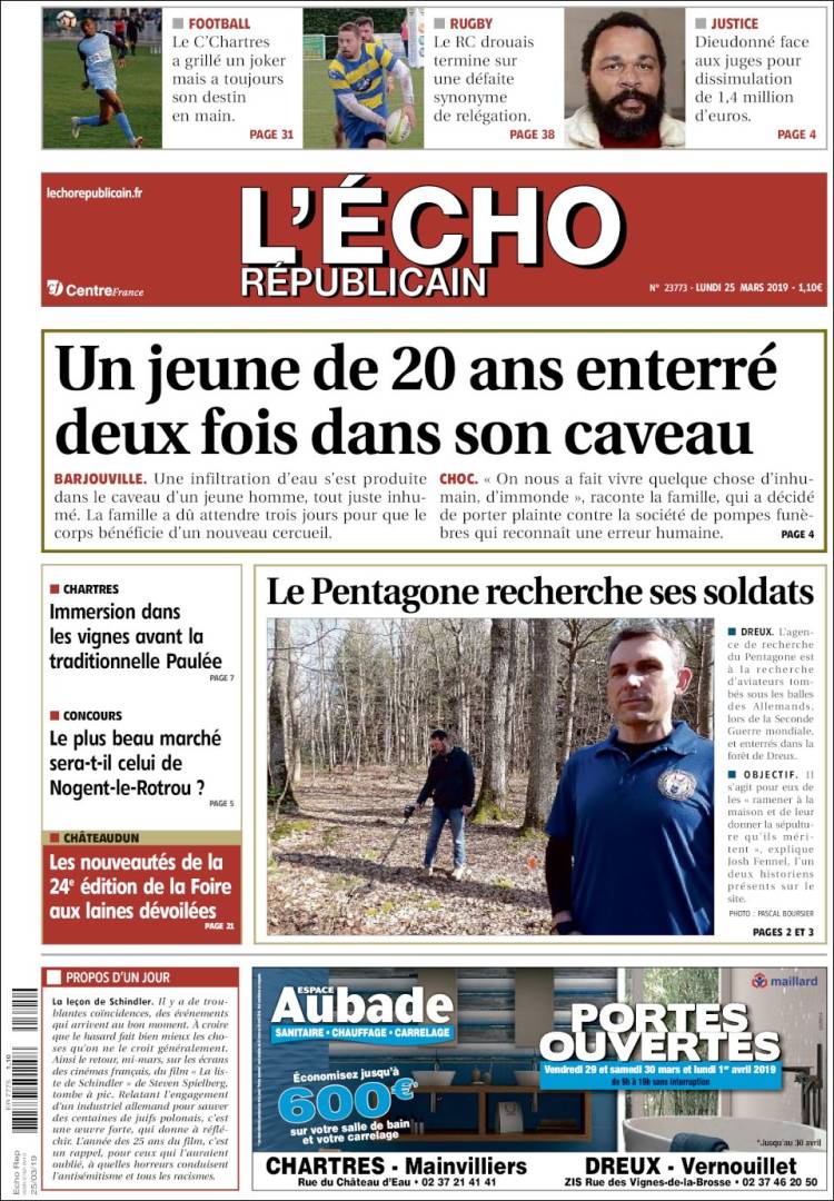 Portada de L'Echo Républicain (Francia)