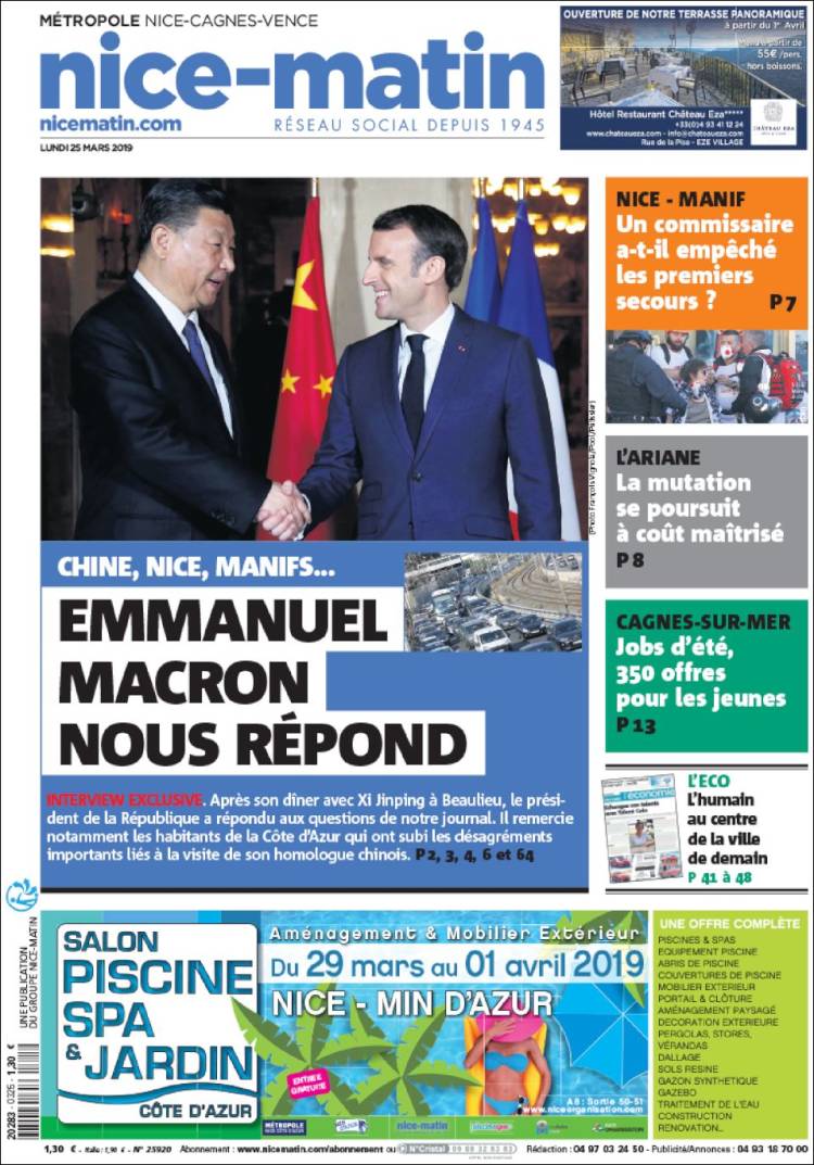Portada de Nice-Matin (Francia)
