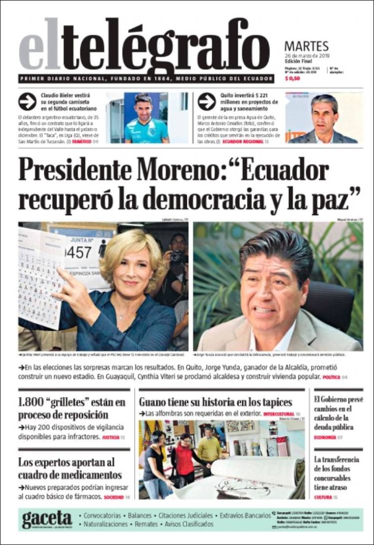 Portada de El Telégrafo (Ecuador)