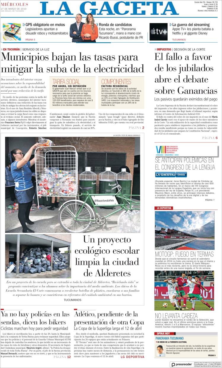 Portada de La Gaceta (Argentina)