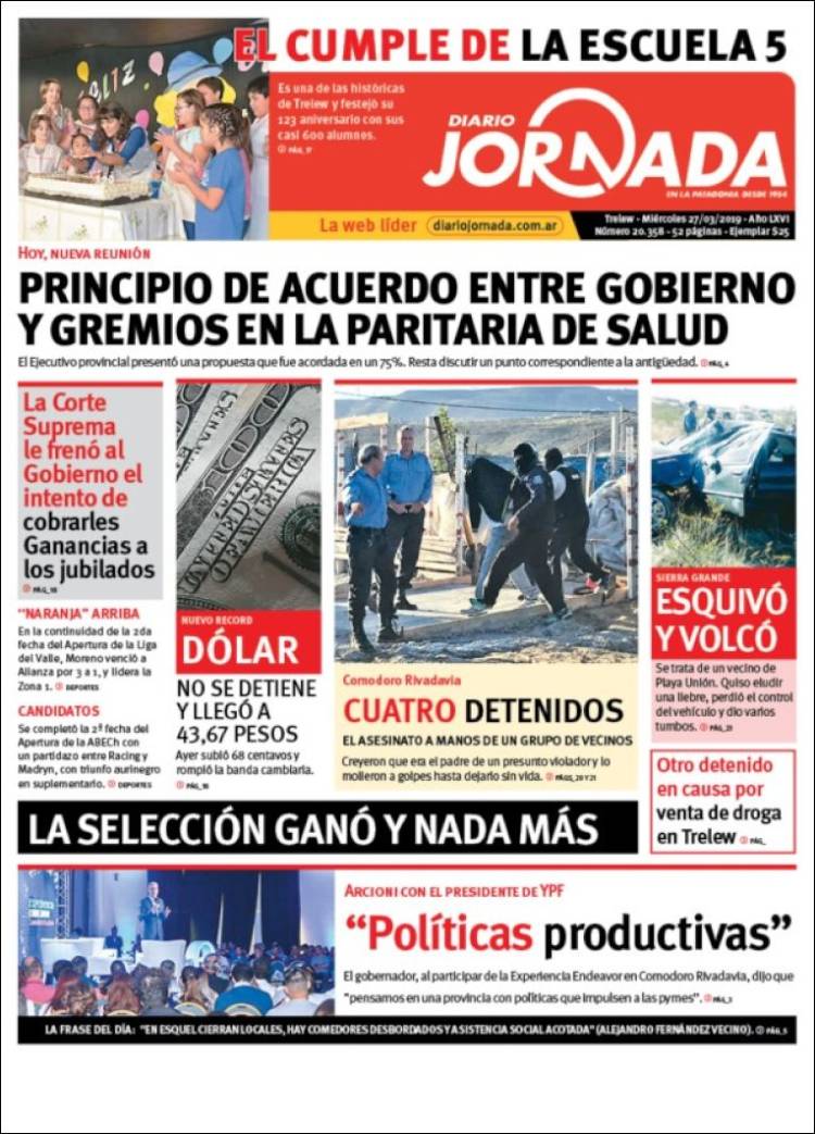 Portada de Diario Jornada en la Patagonia (Argentina)
