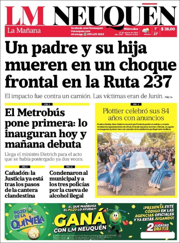 Portada de La Mañanade Neuquén (Argentina)