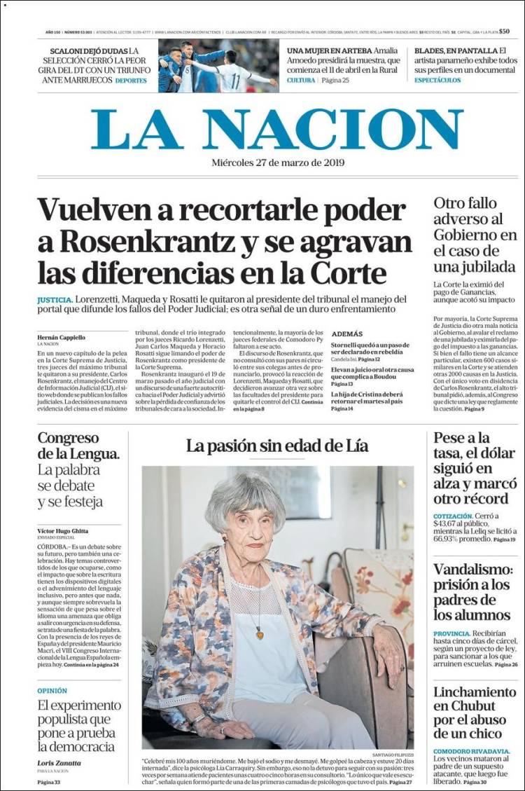 Portada de La Nación (Argentina)