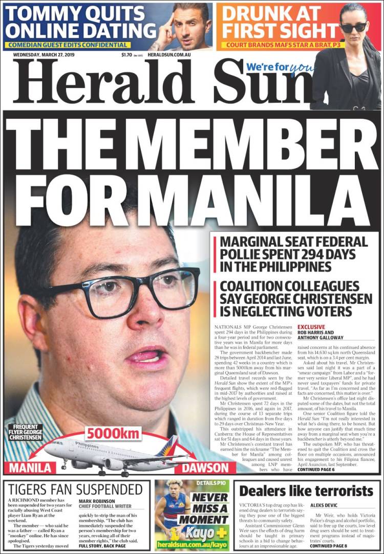 Portada de Herald Sun (Australia)