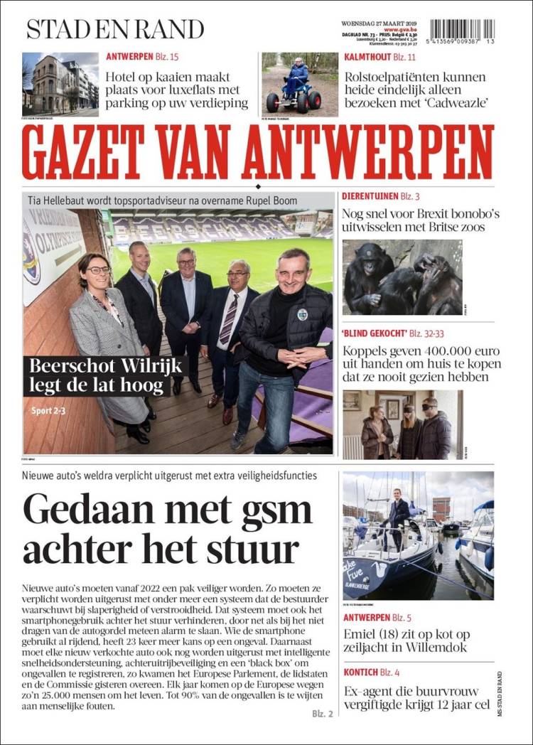 Portada de Gazet van Antwerpen (B&eacute;lgica)