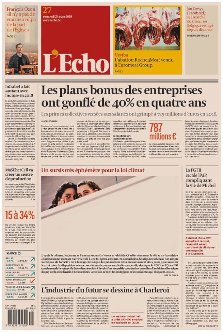 Portada de L'Echo (B&eacute;lgica)