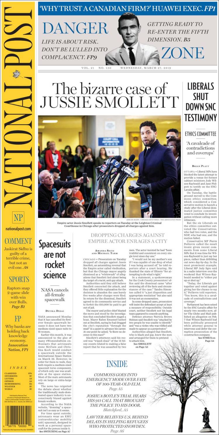 Portada de The National Post (Canada)