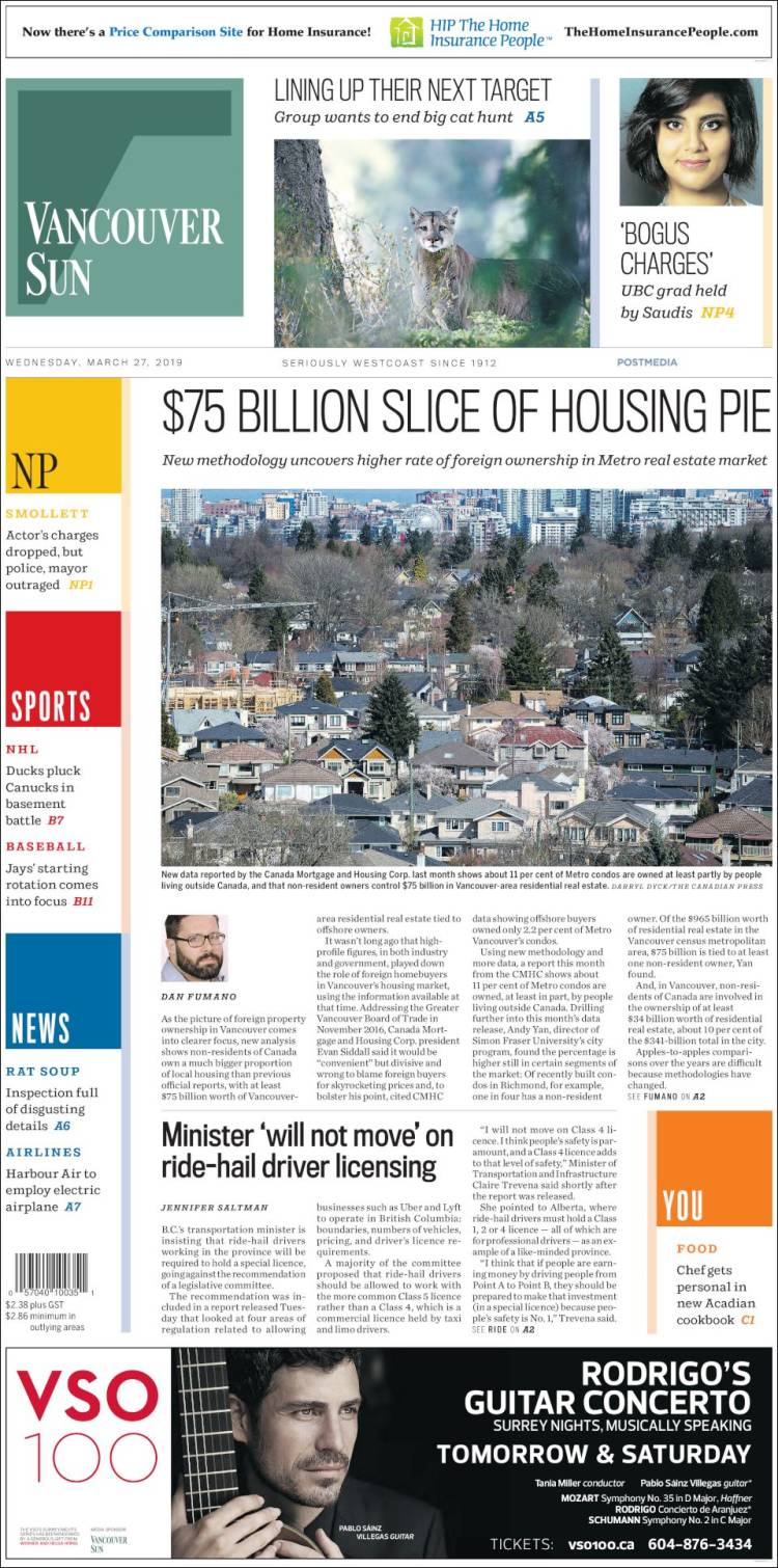 Portada de The Vancouver Sun (Canada)