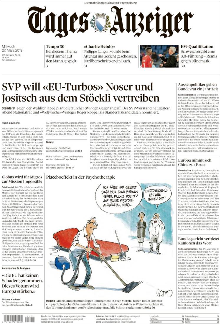 Portada de Tages-Anzeiger (Suiza)
