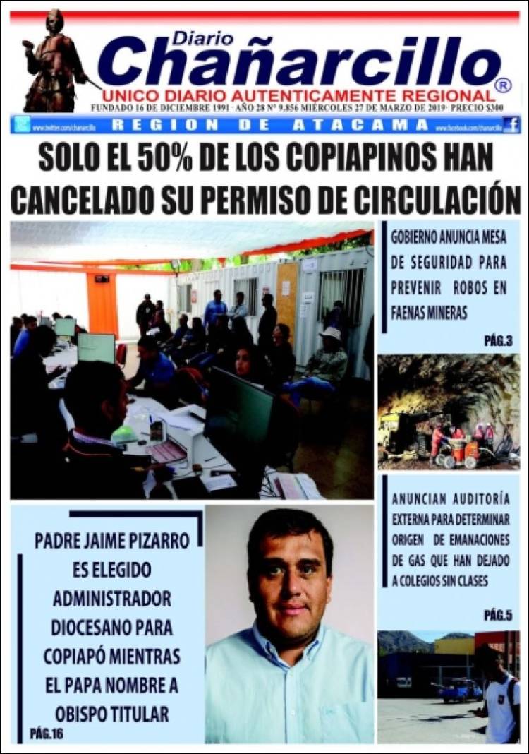 Portada de Diario Chañarcillo (Chile)