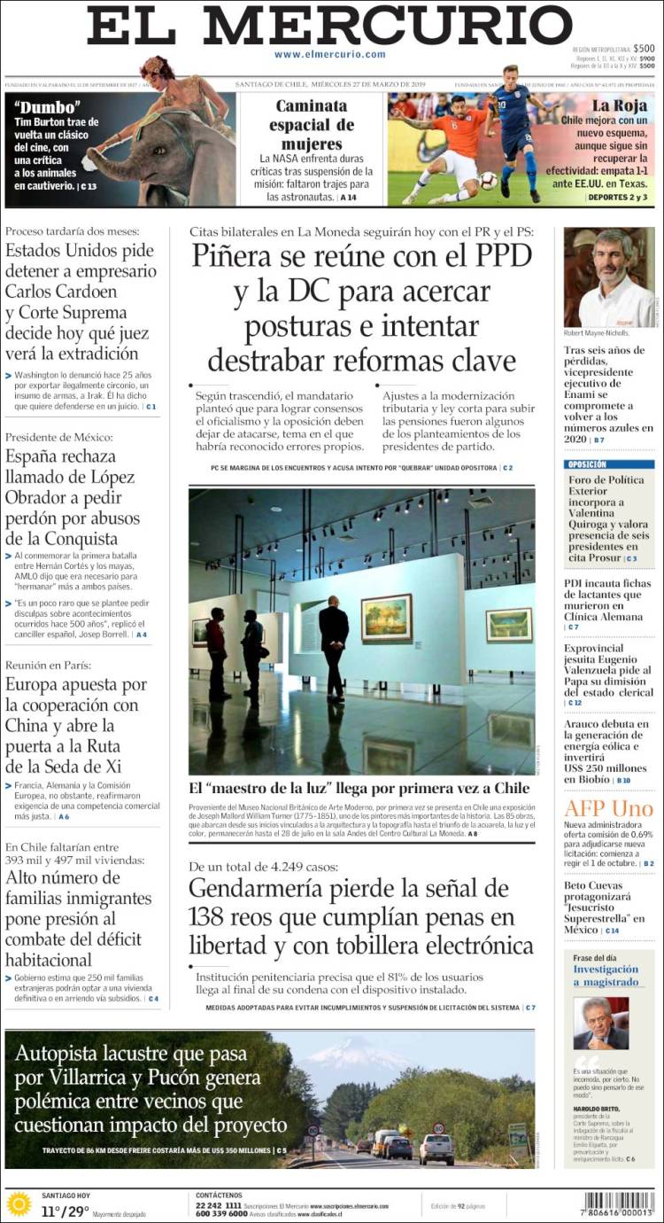 Portada de El Mercurio (Chile)