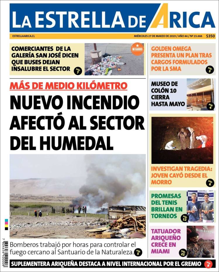 Portada de La Estrella de Arica (Chile)