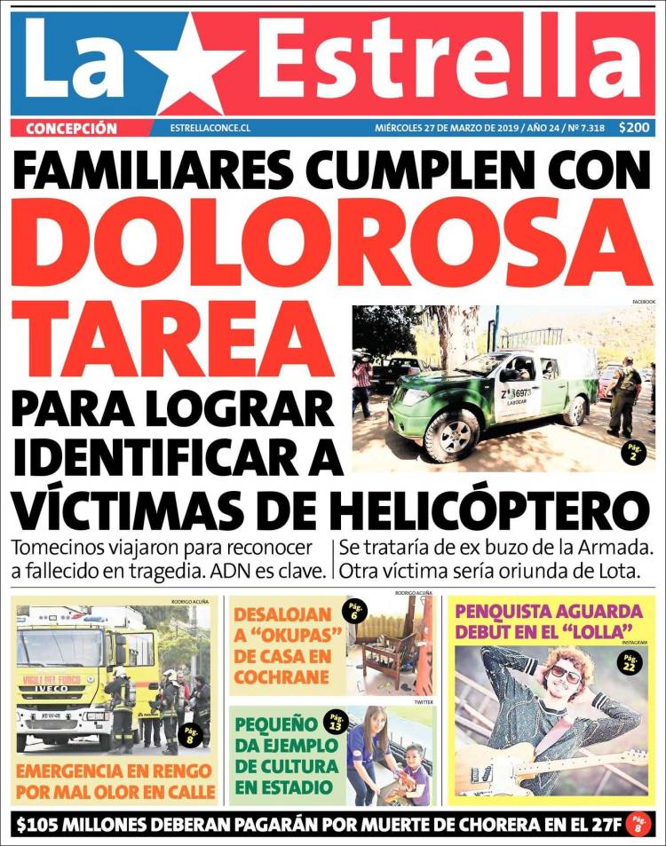 Portada de La Estrella de Concepción (Chile)