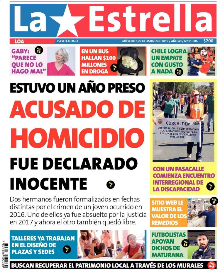 Portada de La Estrella de Loa (Chile)