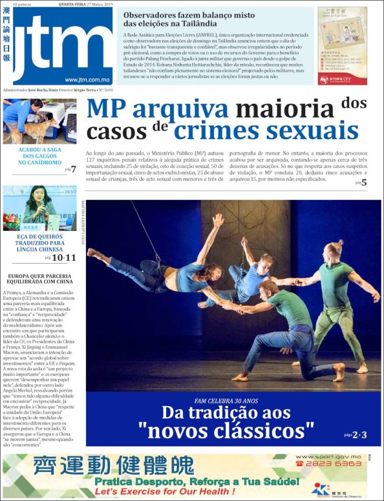 Portada de Jornal Tribuna de Macau (China)