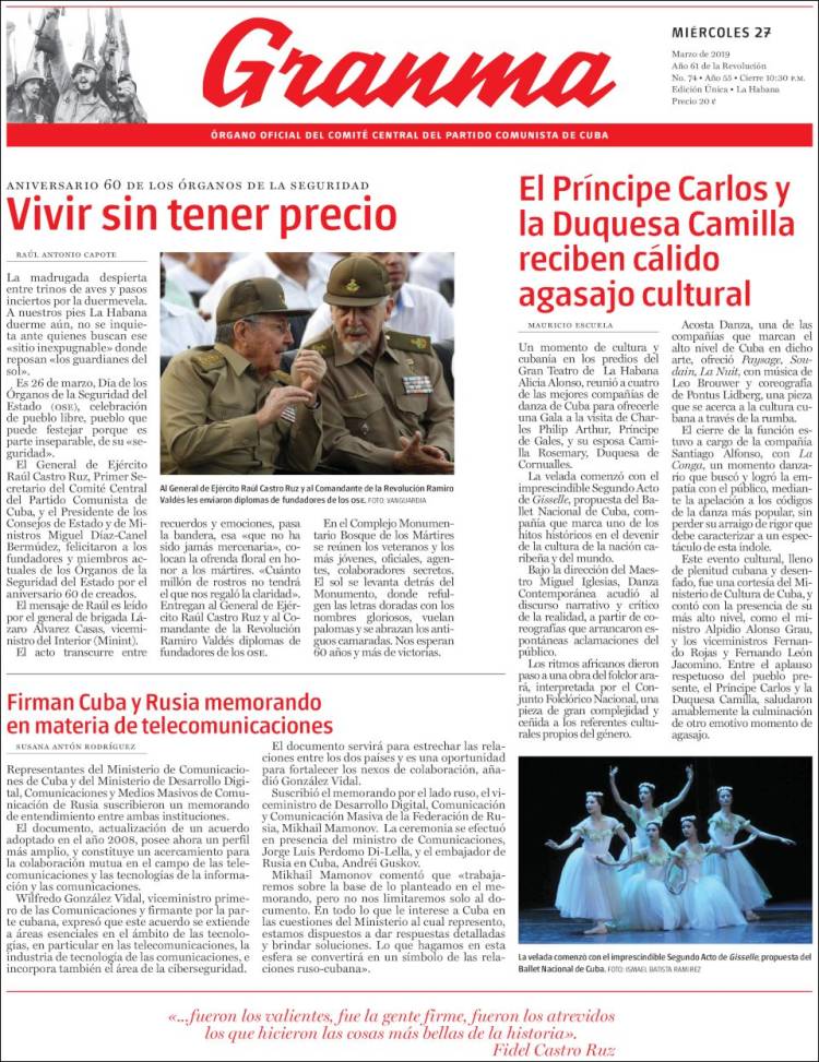 Portada de Granma (Cuba)