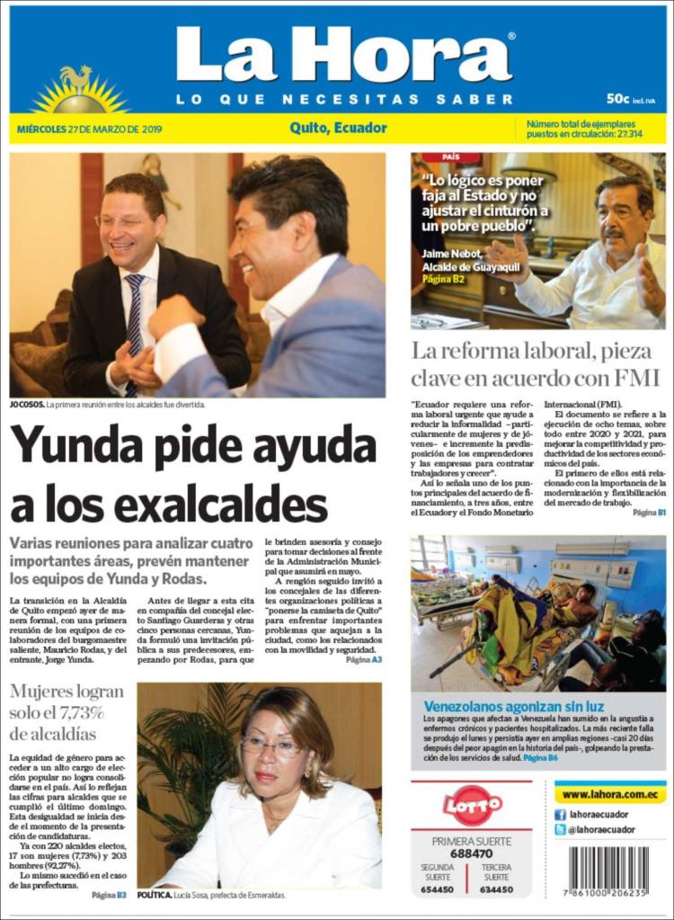 Portada de La Hora - Ecuador (Ecuador)