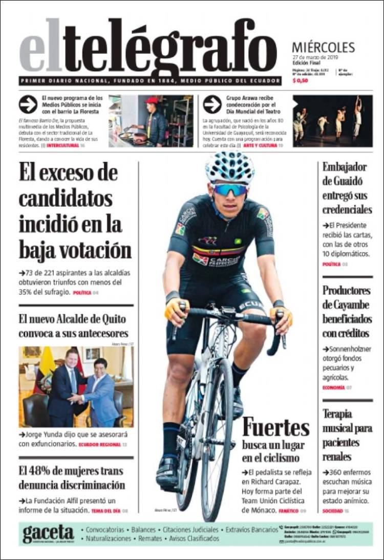 Portada de El Telégrafo (Ecuador)