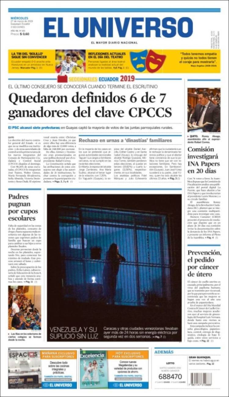 Portada de El Universo - Ecuador (Ecuador)