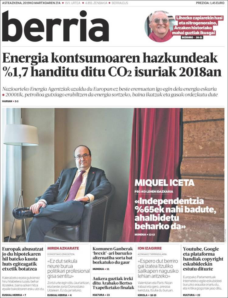 Portada de Berria (Espa&ntilde;a)