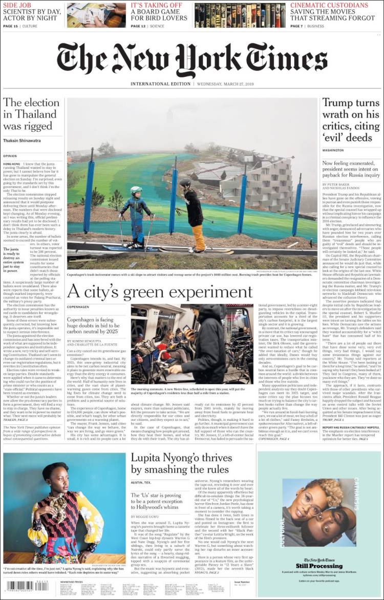 Portada de International New York Times (Europa)