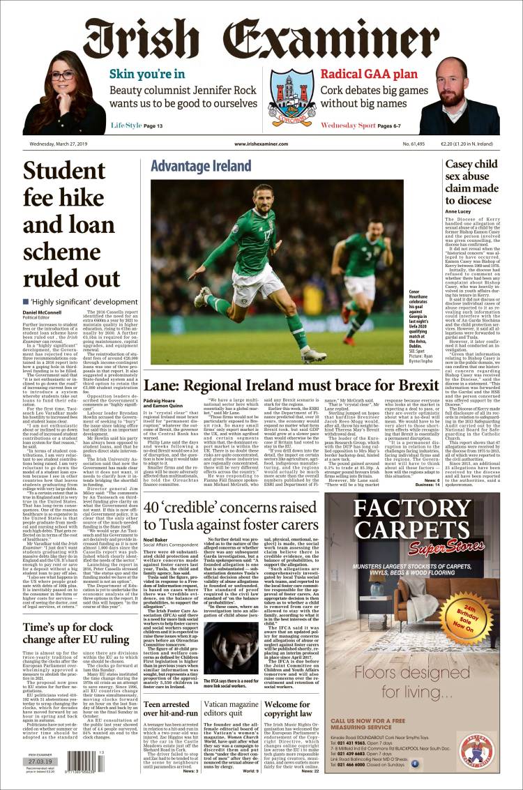 Portada de Irish Examiner (Irlanda)