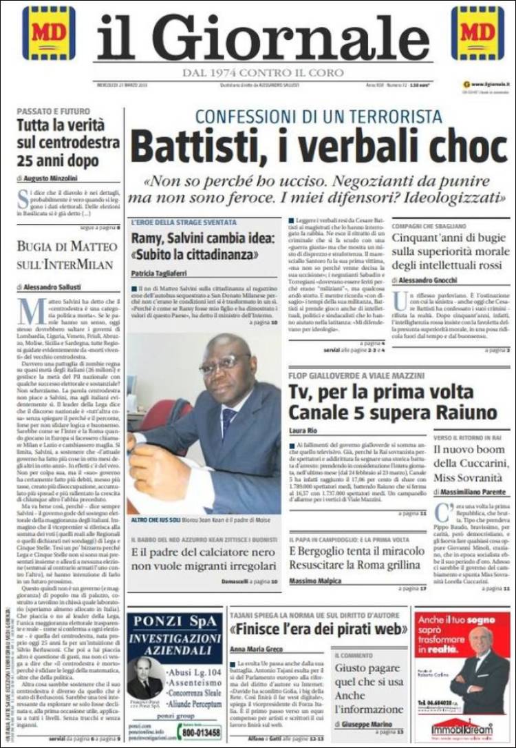 Portada de il Giornale (Italia)