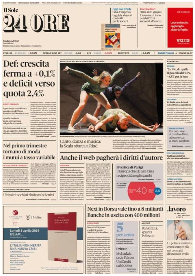 Portada de Il Sole 24 ORE (Italia)