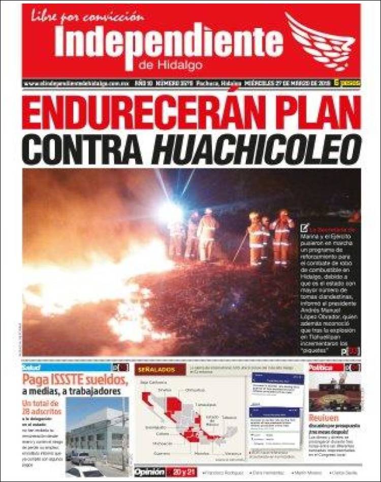 Portada de El Independiente de Hidalgo (M&eacute;xico)