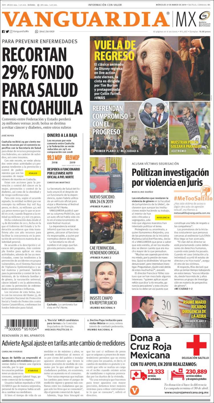 Portada de Vanguardia (M&eacute;xico)