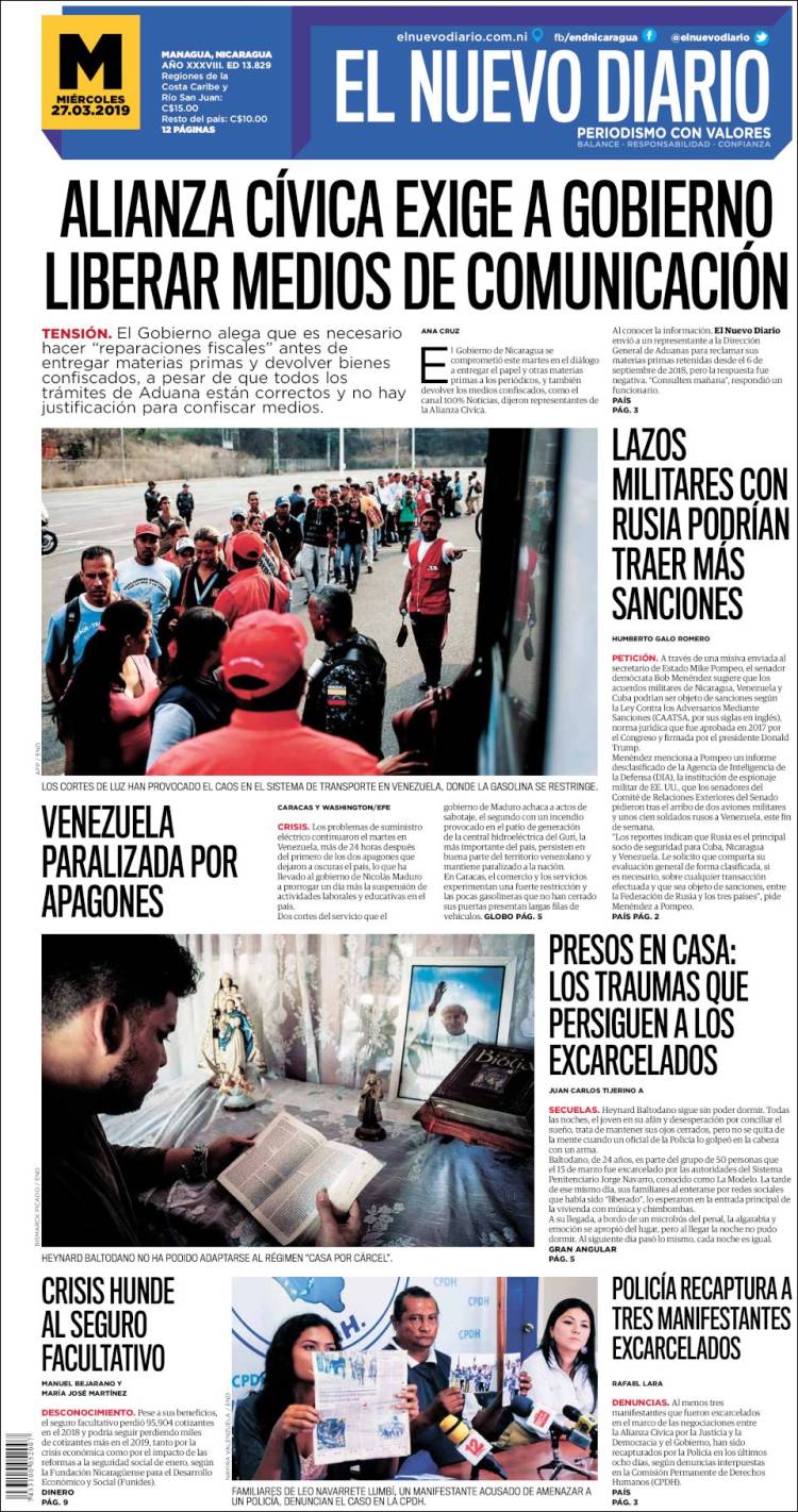 Portada de El Nuevo Diario (Nicaragua)