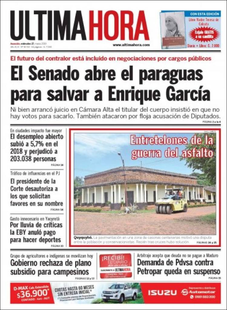 Portada de Última Hora (Paraguay)