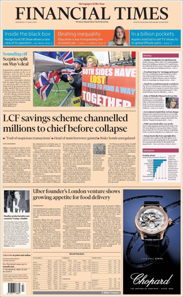 Portada de Financial Times (Reino Unido)