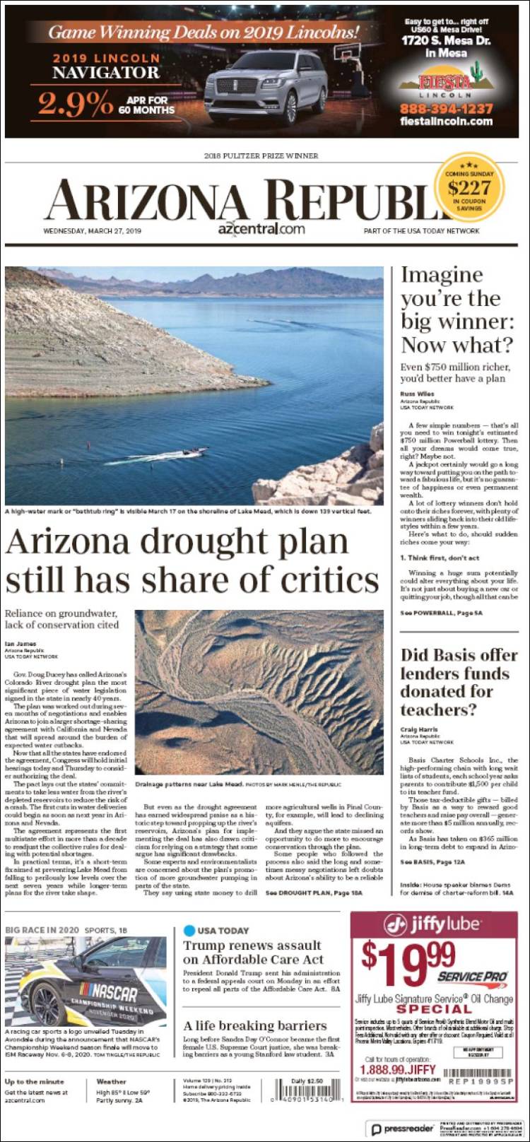 Portada de Arizona Republic News (USA)