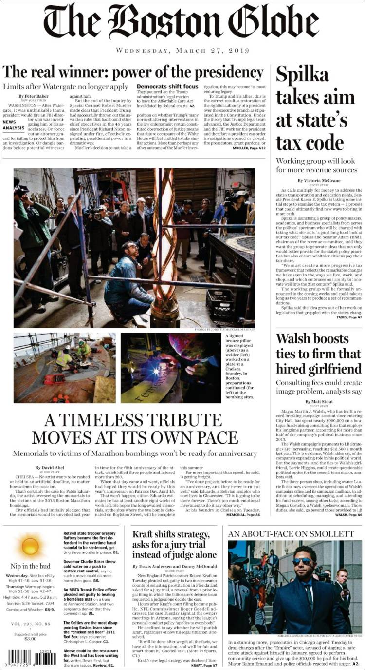 Portada de Boston Globe (USA)