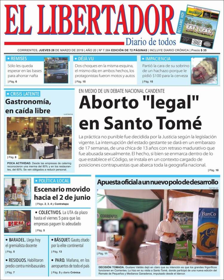 Portada de Diario El Libertador (Argentina)