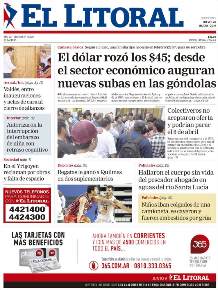 Portada de El Litoral Corrientes (Argentina)