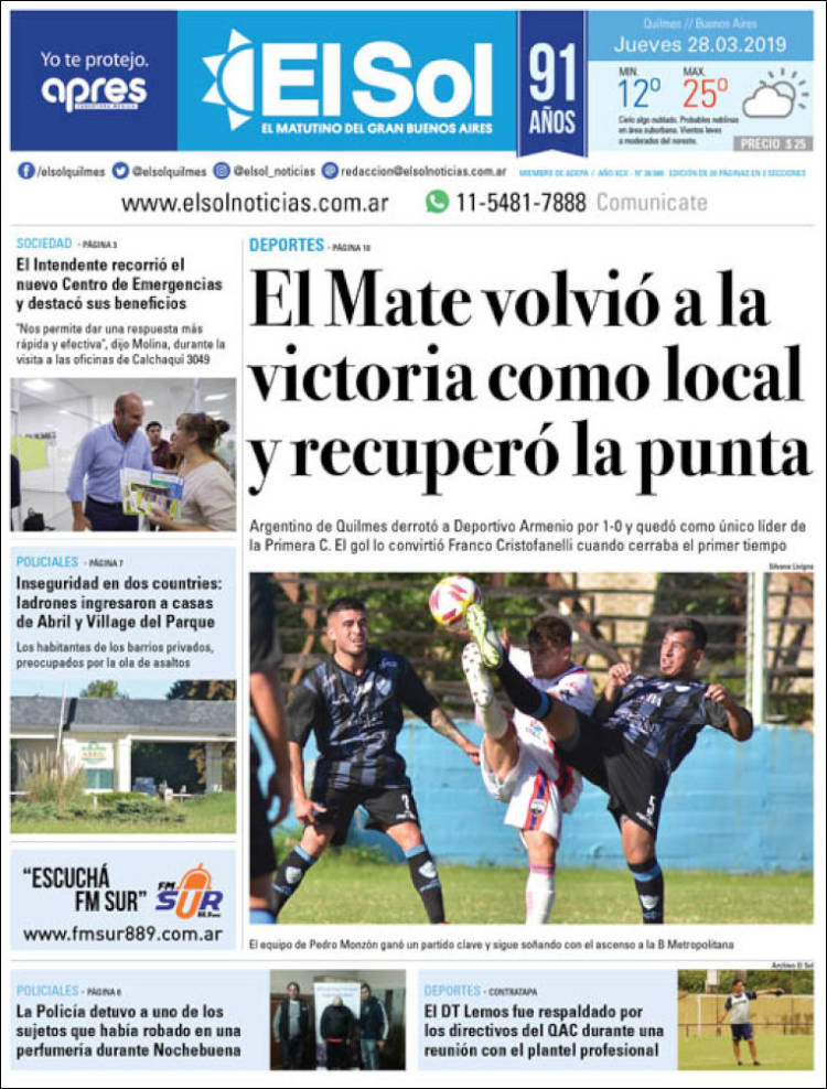 Portada de Diario El Sol (Argentina)