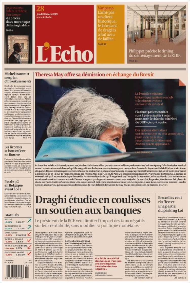 Portada de L'Echo (B&eacute;lgica)