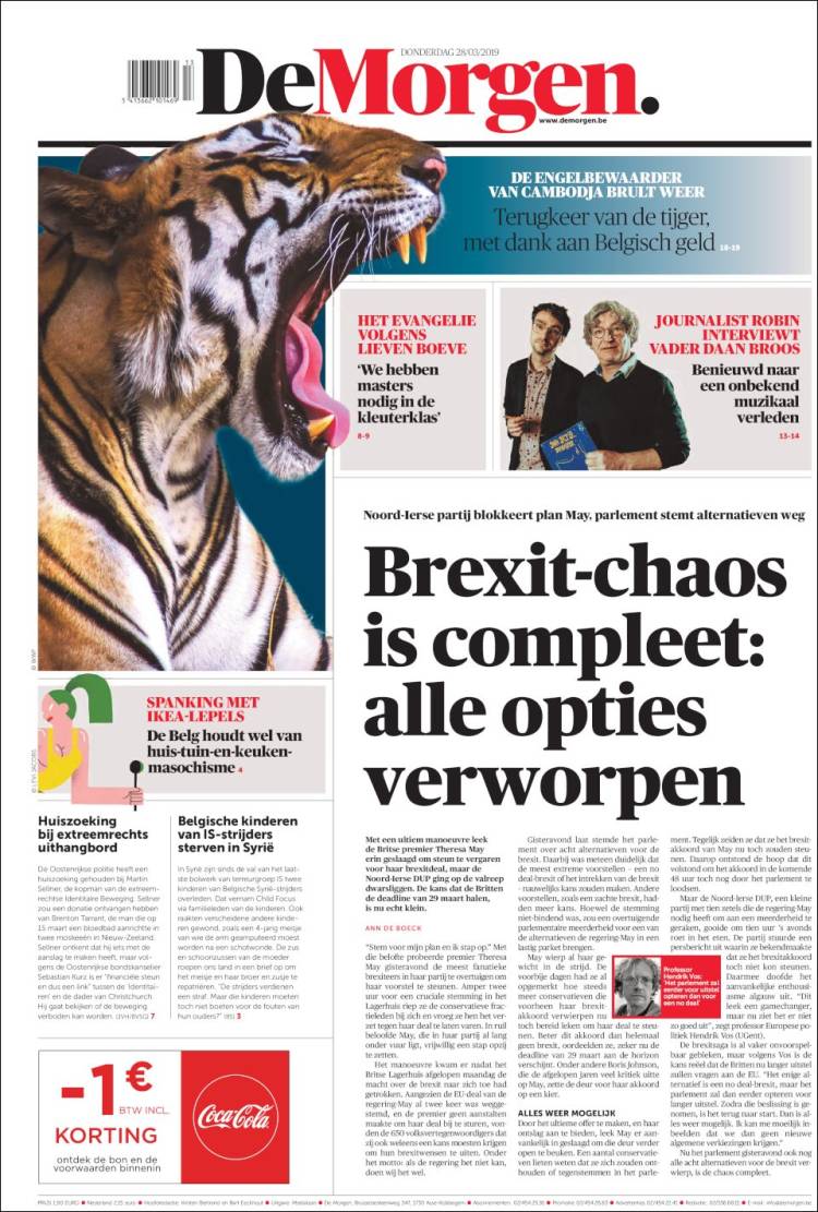 Portada de De Morgen (B&eacute;lgica)