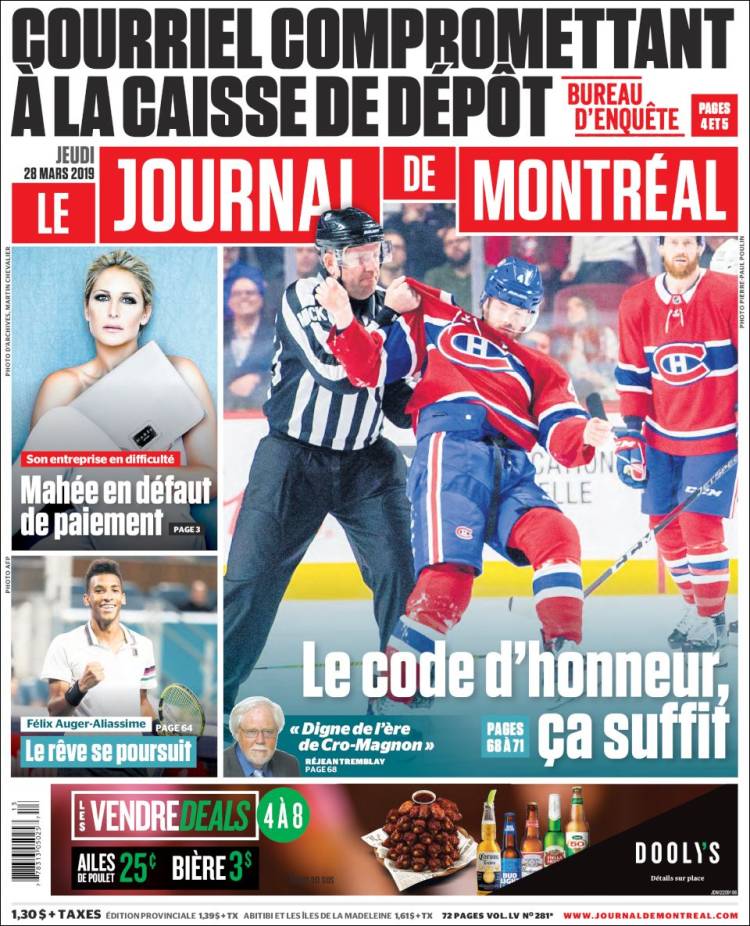 Portada de Le Journal de Montréal (Canadá)