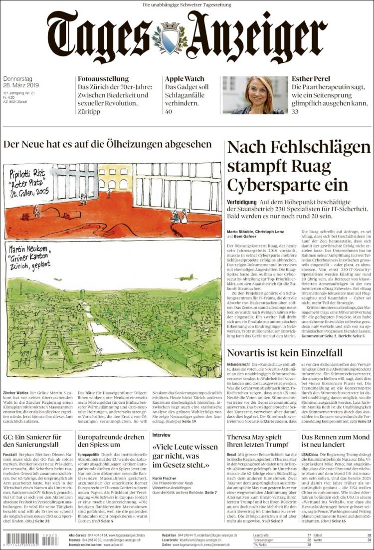 Portada de Tages-Anzeiger (Suiza)