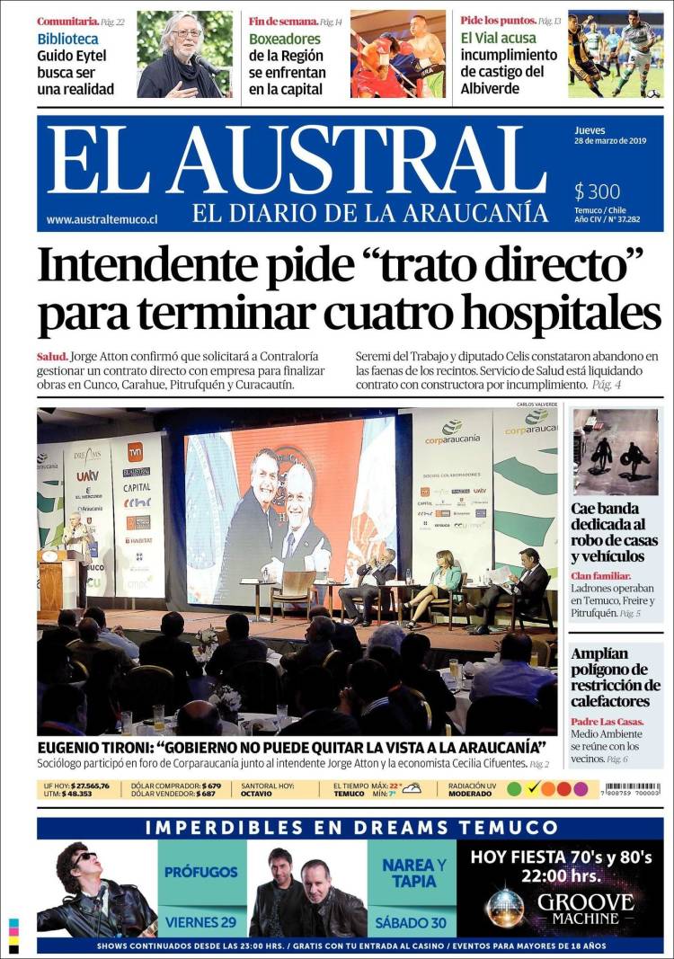 Portada de El Austral de Temuco (Chile)