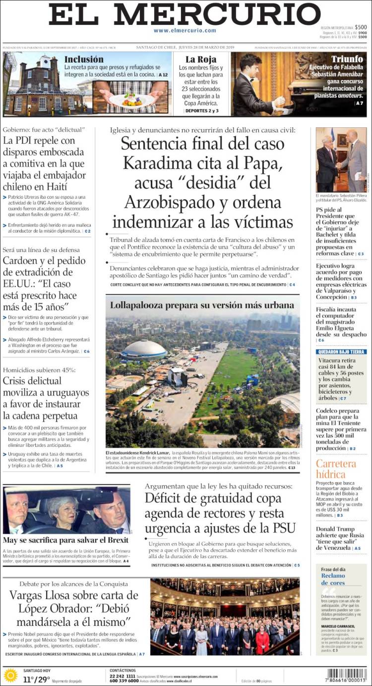 Portada de El Mercurio (Chile)