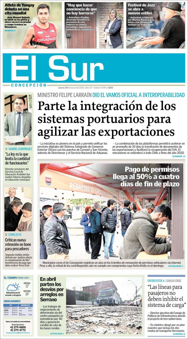 Portada de El Sur (Chile)